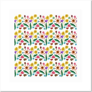 Flowers and insects pattern Posters and Art